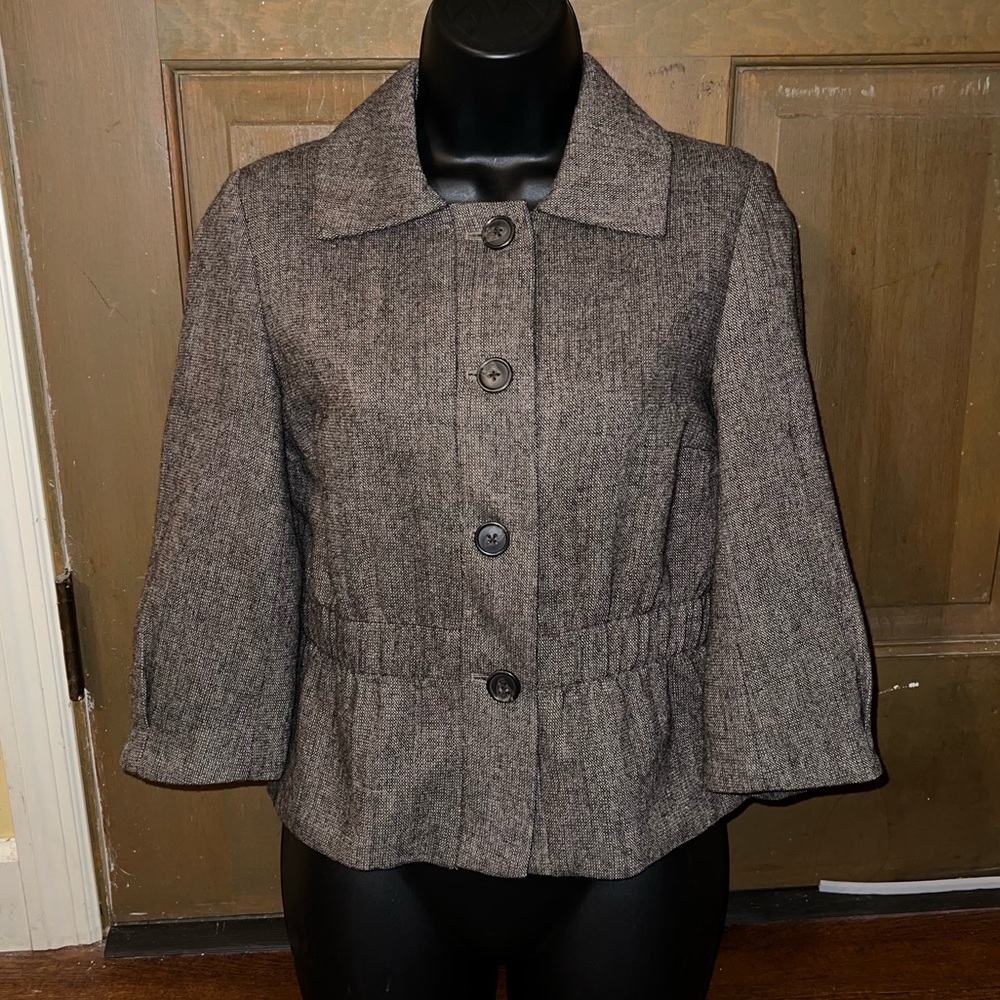 Geoffrey Beene Academia Brown Tweed Button Up Preppy Chic Tan Blazer Size 2